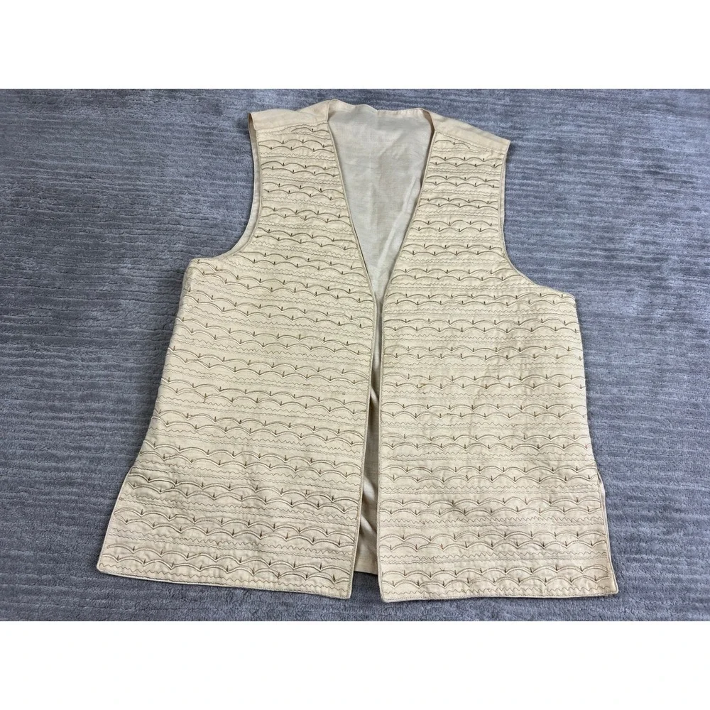 Unbranded Vest Womens 40 Cream Embroidered Wave Open Front Boho Raw Silk Style‎